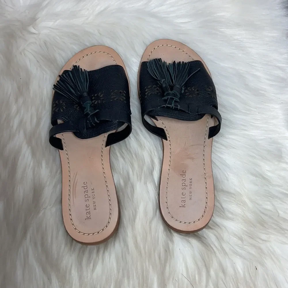 Kate Spade Claire Black Leather Slides‎ Sz 6.5